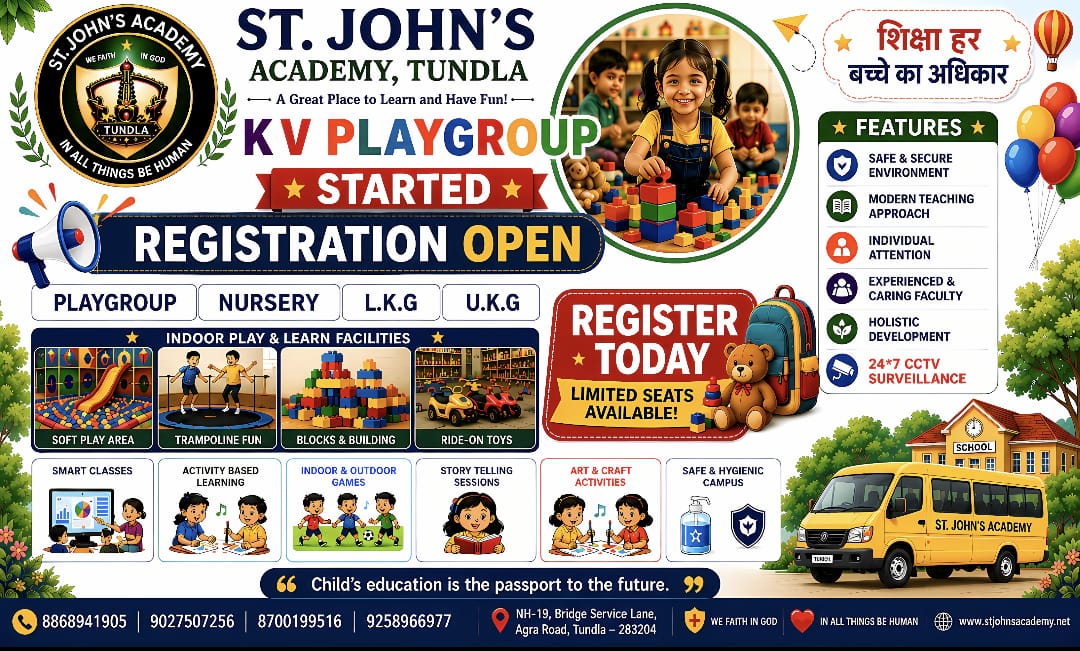 KV Playgroup Admission Open 2026-27 – Best Playgroup in Tundla for Early Learning,Best Playgroup in Tundla for 2 to 7 Year Old Kids